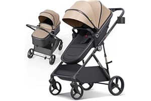 newyoo Toddler Stroller with Newborn Bassinet Mode, Baby/Infant Strollers w Convertible/Reversible Seat & Cup Holder, Coches para Bebes, 3-in-1 Rear-Facing Pram, One-Hand Quick Fold, Revo C10, Khaki