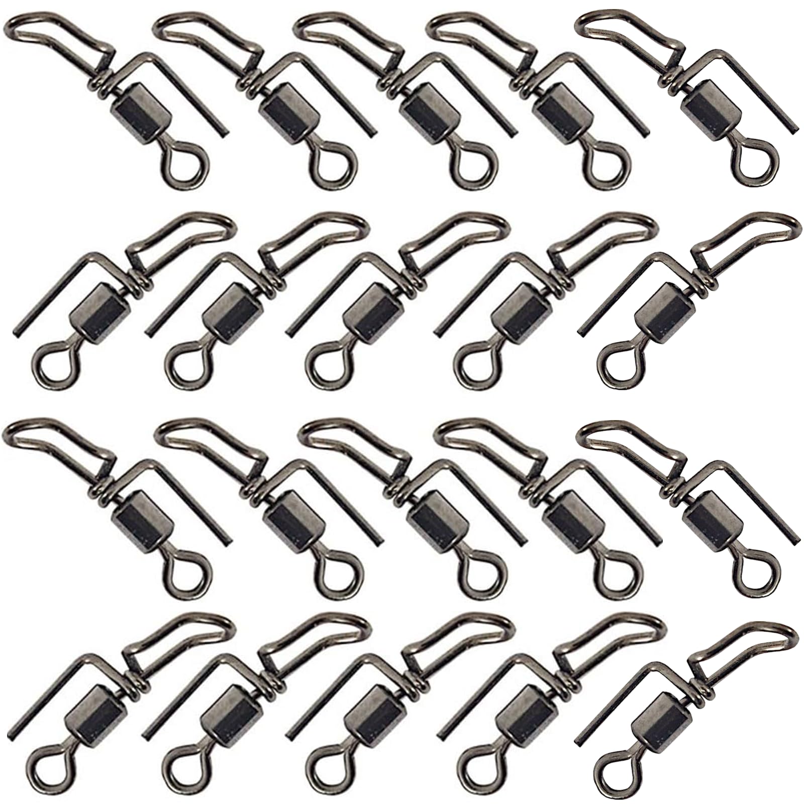 QCVENL Sea Fishing Rigs Swivels, 20 Pack Fishing Snap Swivels Fishing Hooks Cascade Swivels for Sea Fishing Clip Down, Ring Fishing Swivels for Sea Fishing Connector Tackle