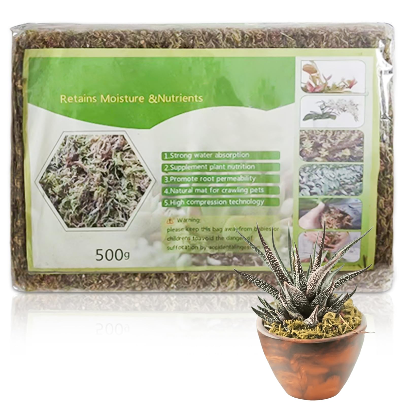 500g Sphagnum Moos, Orchideen Terrarium Blumenerde, Reptile Natürliches Sphagnum Deko, Zimmerpflanzen Feuchtigkeitsspendende Ernährung Organisches Torfmoos für Orchideen und Bonsai Reptilie (1)