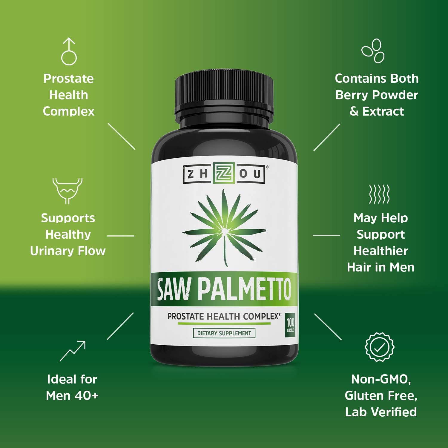 Saw Palmetto Supplement For Prostate Health - Extract & Berry Powder Complex - Healthy Urination Frequency & Flow Formula - May Help Block DHT - 500mg Capsules: Health & Personal Care