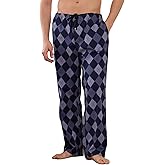 Vulcanodon Mens 100% Cotton Pajama Pants Fleece Plaid Bottoms with Pockets and Button Fly