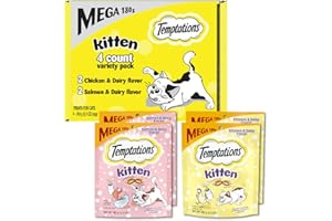 Temptations Kitten Crunchy and Soft Treats Chicken and Dairy and Salmon and Dairy Variety Pack, 6.3 oz. Pouches (Pack of 4)