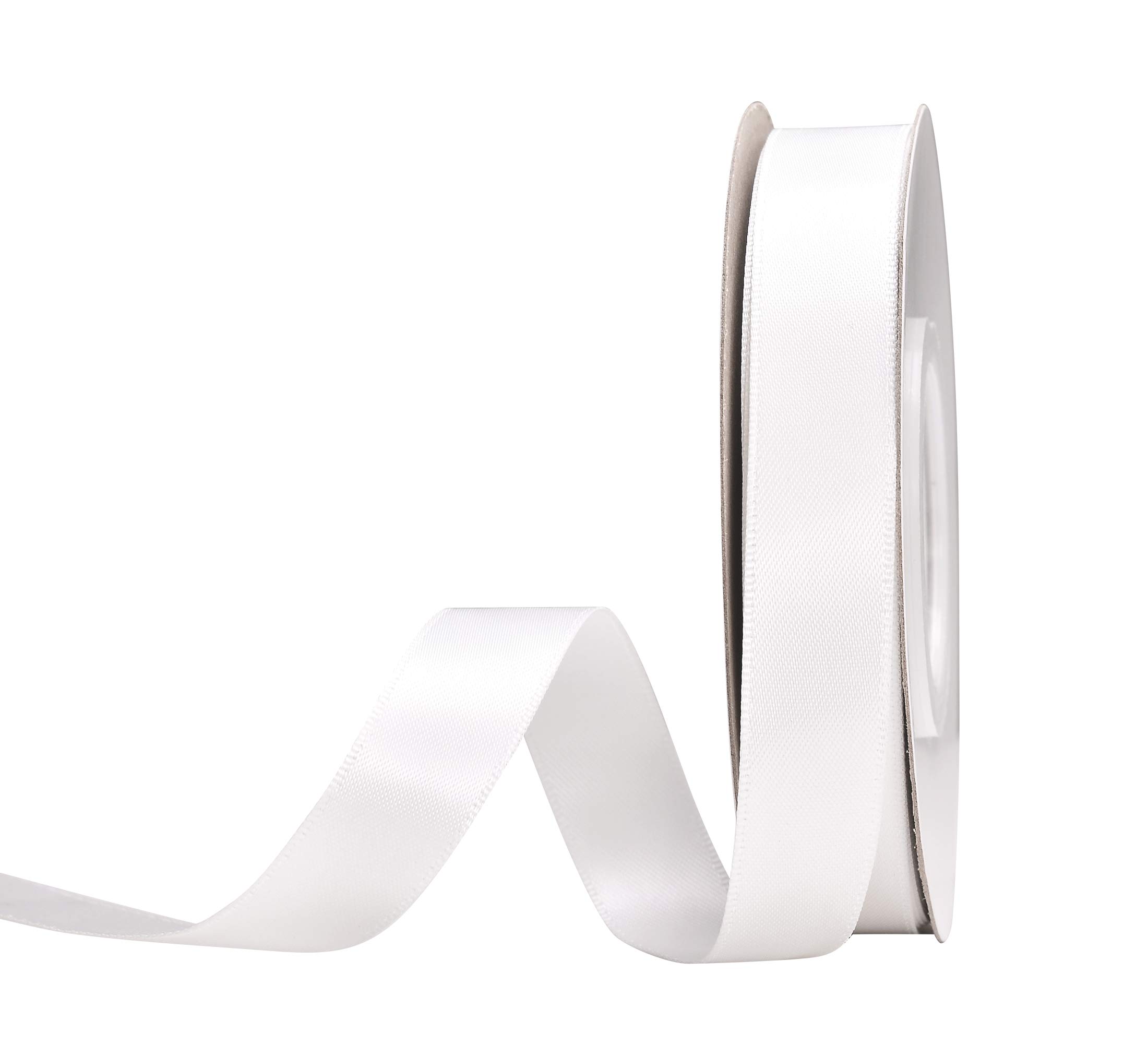 YAMA White Double Face Satin Ribbon 5/8 inch 25 Yards White Ribbon for Gift Package Wrapping Floral Design Hair Bow Clip Making Crafting Sewing Wedding Decor