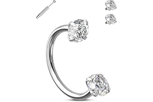 OUFER Horseshoe Nose Rings Studs, 20G Internally Threaded Nose Rings For Women, 316L Surgical Steel Double Cubic Zirconia Nose Studs, Lip Eyebrow Helix Ear Piercing Jewelry