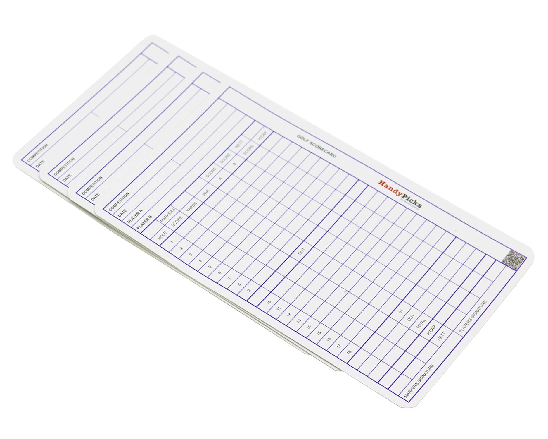 Handy Picks Golf Scorecard Holder n Yardage Book Cover - Divot Repair Tool, Ball Marker, Golf Tees, Scorer, Pencil n Scorecards Included - Gift for Golfers (Pack of 20)