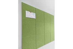 DECORITA Cork Board 48 x 36 Alternative – 11.8x11.8x0.35 Inches 12 Pack Felt Wall Tiles with Safe Removable Adhesive, Large Cork Board for Office Walls Pin Board Cork Tiles for Classroom - Grass Green