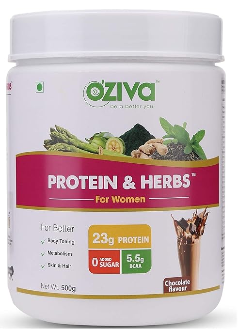 OZiva Protein & Herbs, Women, Whey Protein with Ayurvedic Herbs & Multivitamins ( Soy Free, Gluten Free), Chocolate, 16 Servings, 0g added Sugar
