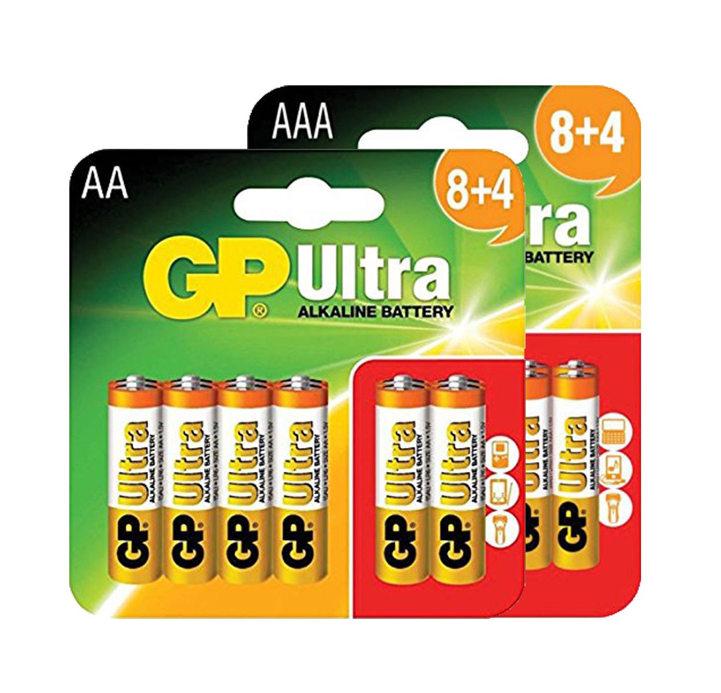 GP Ultra Alkaline AAA card of 12 + Ultra Alkaline AA card of 12 (24 pack)