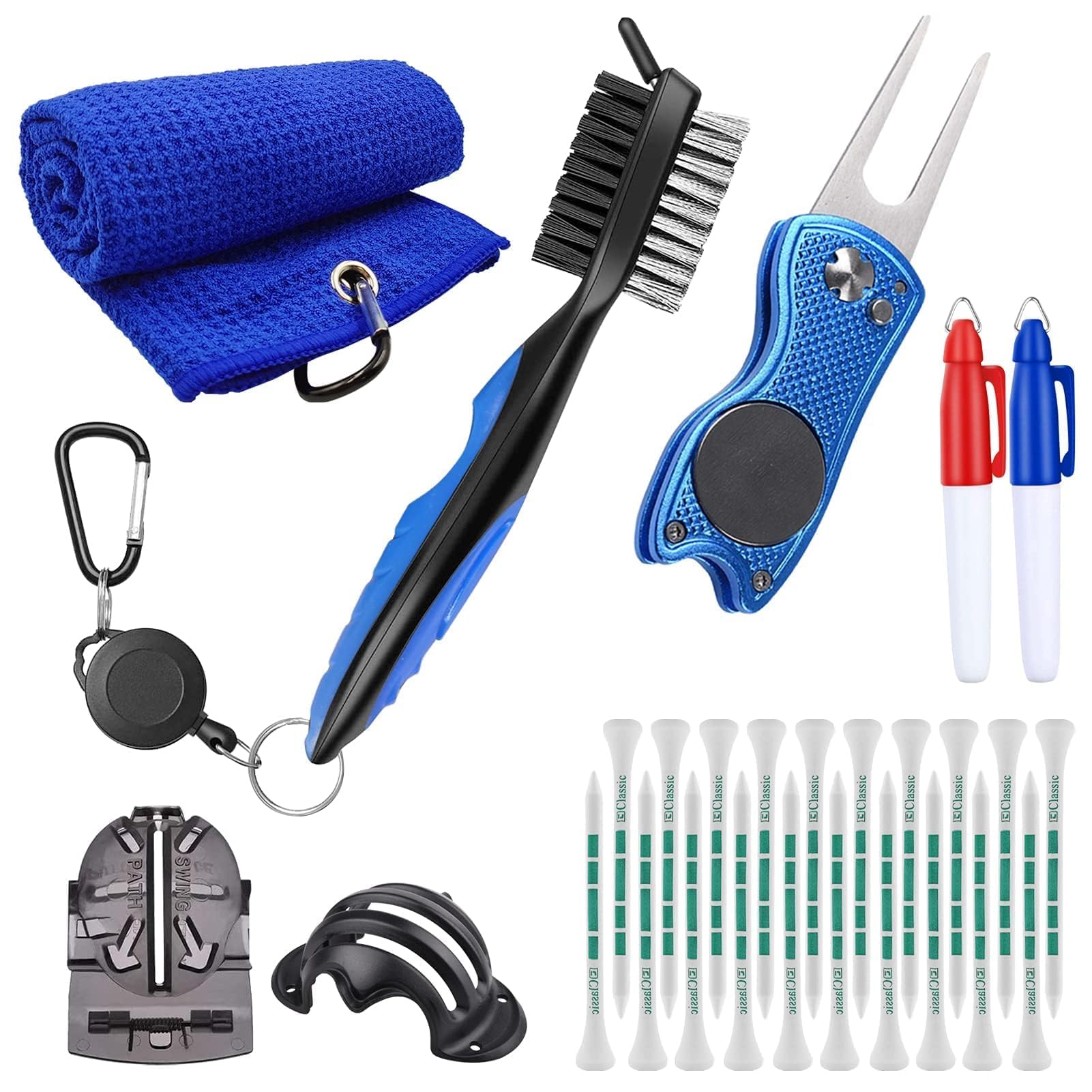 Yumzeco Golf Accessories Golf Club Cleaning Kit, Golf Club Groove Cleaner Brush,Microfiber Golf Towel,20Pcs Golf Tees,Golf Divot Tool,Golf Ball Line Marker Tool,Golf Ball Marker Pen
