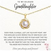 Granddaughter Necklace - Granddaughter Gifts from Grandma, Graduation Gifts for Her, Birthday Inspirational Wedding Jewelry Keepsake Gifts for Granddaughter, Handmade Sterling Silver Pearl Necklace