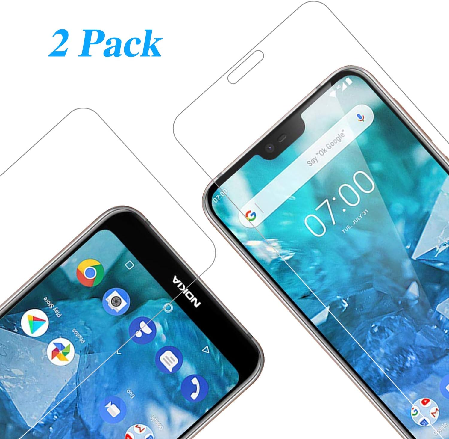 Vkaiy Screen Protector for NOKIA 7.1 2018, [2 Pack] Ultra Clear Tempered Glass 9H Hardness 3D Touch Compatible Anti-scratch, Anti-oil, Anti-bubbles Film for NOKIA 7.1 2018
