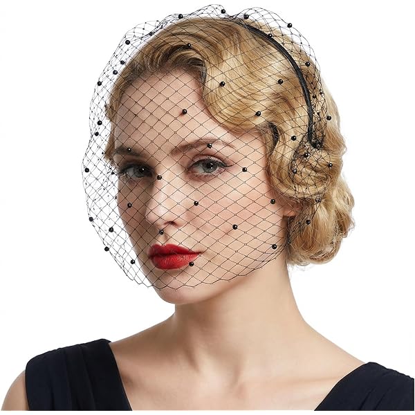 Amazon.com: Black Veil Mesh Bow Veils Funeral Hat Headband  display picture 3