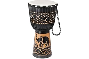 LIEKE Djembe Drum,10'' x 20'' Goatskin Drumhead African Drum Mahogany Body Hand Carved Pattern Hand Drums for Adults Beginners (Black)