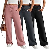 Neer 3 Pack Women's Drawstring Pants Casual Wide Leg Lounge Yoga Sweatpants Loose Comfy Palazzo with Pockets