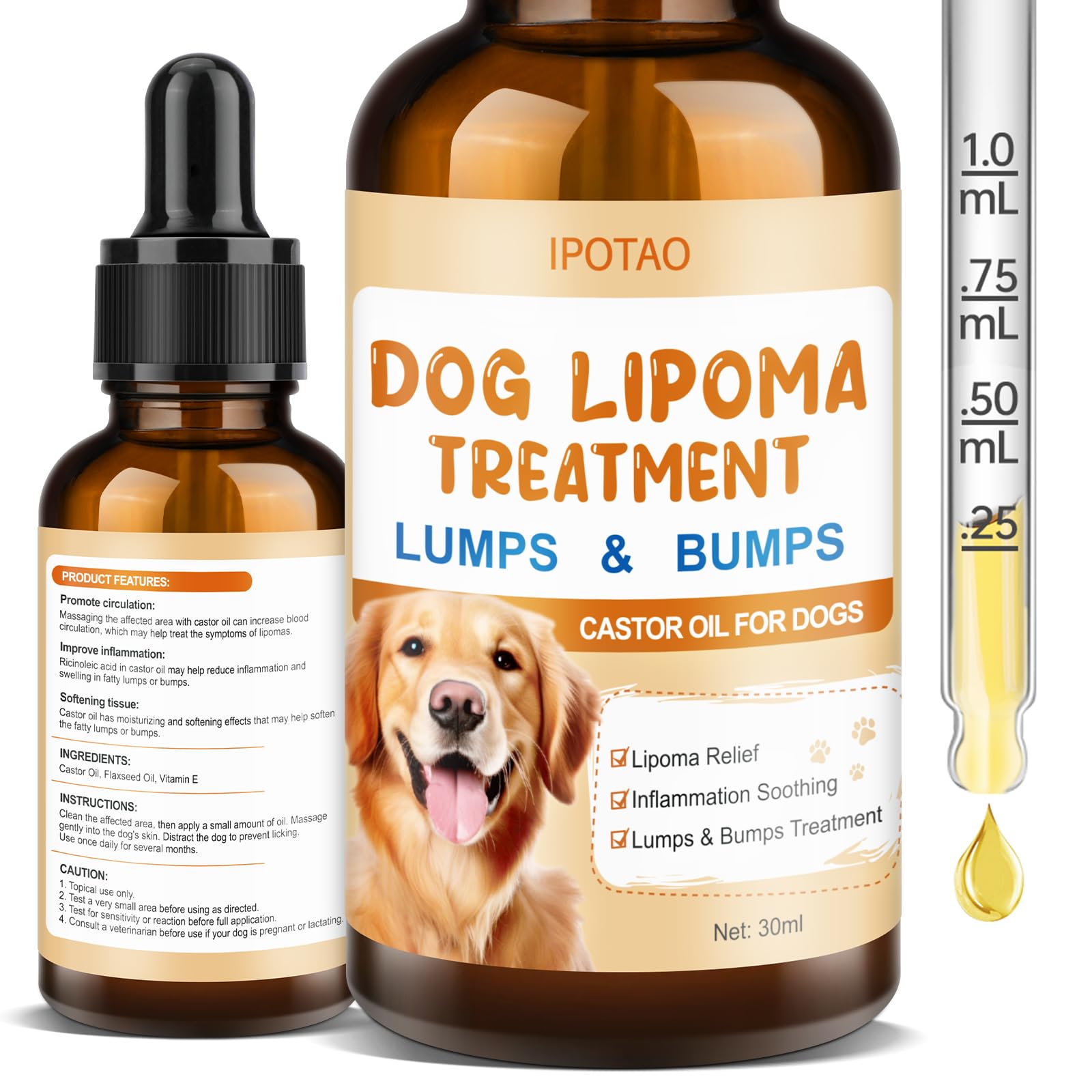 Photo 1 of IPOTAO Lipoma Treatment for Dogs, Dog Lumps and Bumps Treatment, Dog Lipoma Removal, Castor Oil with Vitamin E-Soften Fatty Lumps & Bumps in Dogs, 1fl oz / 30ml