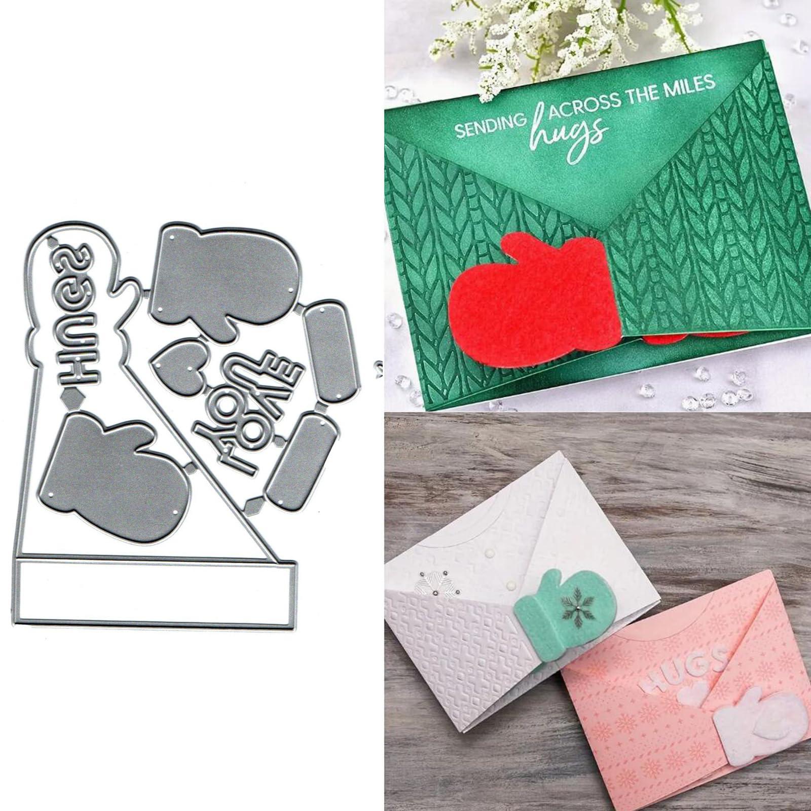 Holiday Hugs Heart Envelope Metal Die Cuts,Heart Valentine's Day Card Cutting Dies Cut Stencils DIY Scrapbooking Decorative Embossing Paper Party Wedding Card Making