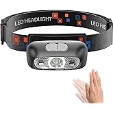 HILIYOT Headlamp, USB-C Rechargeable,90-Degree Adjustable,Flashlight with Motion Sensor,Waterproof Lightweight 42g,Bright Headlamps for Running,Camping,Running (Small)