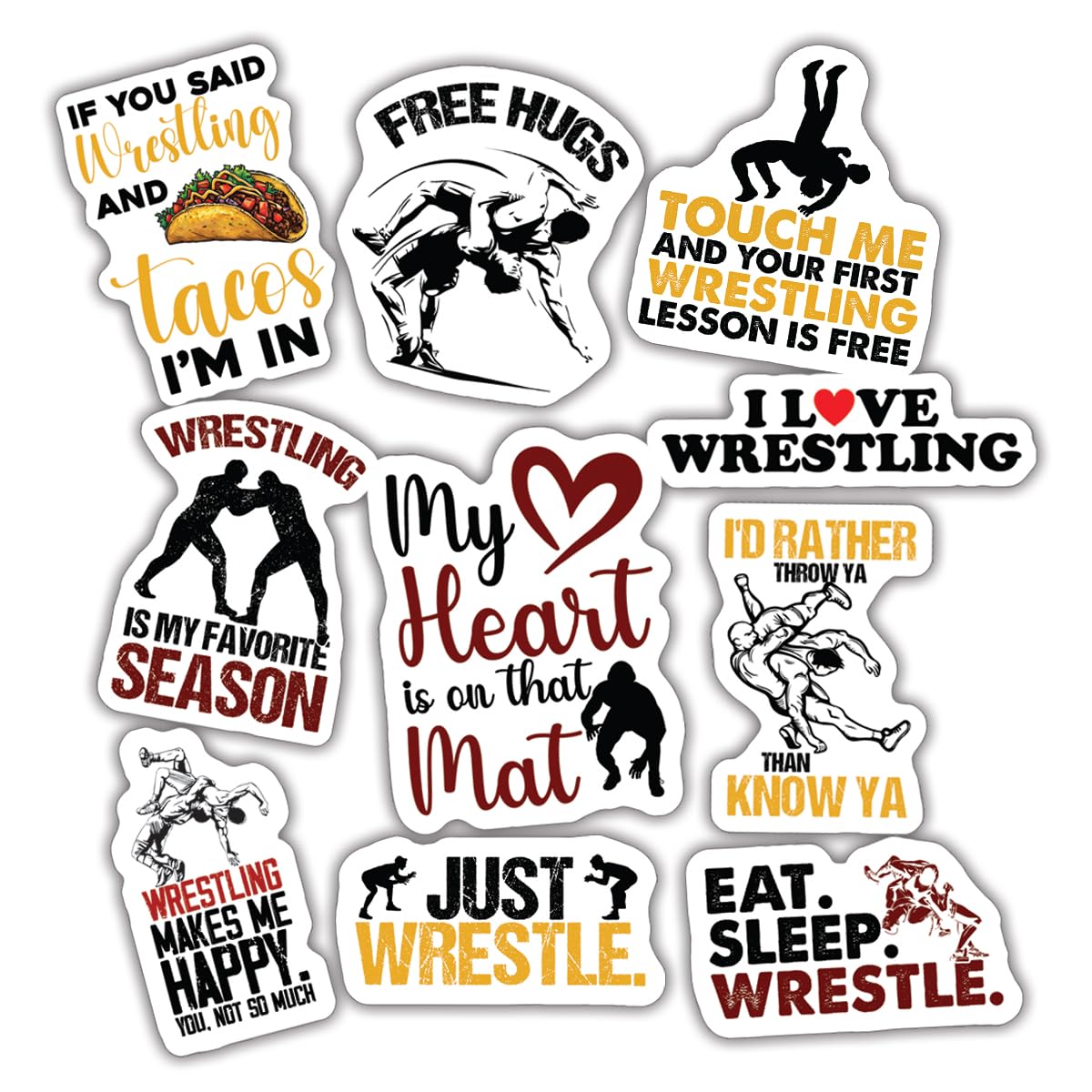 Photo 1 of (10pcs) Wrestling Stickers Sheet Funny Wrestle Gifts Sports Lover Wrestler Funny Gift Vinyl Decal Multiple Different Design, Waterproof, UV- Resistant, Suitable for Tumbler, Laptop (Wrestling)