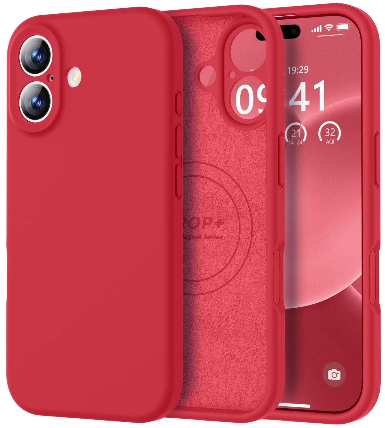 Photo 1 of Vooii Magnetic for iPhone 17 Case, Compatible with Magsafe (Premium Liquid Silicone) (Integrated Camera Control Button) Full Body Protective Anti-Scratch Microfiber Lining 6.3", Red