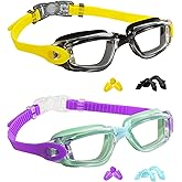 EverSport Kids Swim Goggles 2 Pack Anti-Fog Anti-UV Youth Boys Girls 4-16 | UV Protection Clear View Underwater Pool Swimming Goggles Glasses with 3 Nose Pieces, Ideal for Pool, Beach, Swim Lessons