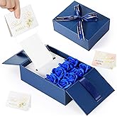 Resholder Valentine's Day Money Pull Box for Cash Gift Birthday Money Pull out Gifts with 8 Rose 2 Greeting Card 1 Light String for Mom Husband Wife Anniversary Christmas(Dark Blue)