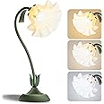 Flower Table Lamp,Bedside Table Lamp for Bedroom LED Reading Light 3 Color Modes,Vintage Flower Lamp Kawaii Table Lamps Desk Living Room Home Decor Mothers Day Birthday Gifts for Mom Women(Green lamp)