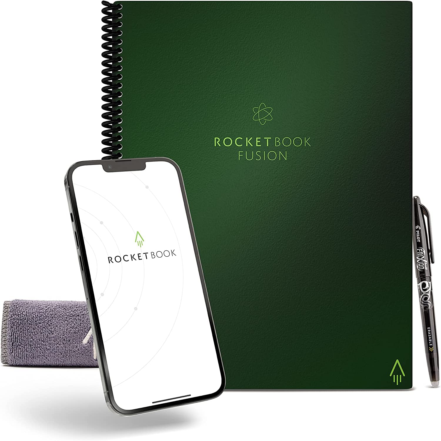 Photo 1 of Rocketbook Fusion Reusable Undated Productivity Planner, Letter Size 8.5x11, Green - Goals, Monthly and Weekly Calendar, Daily To-do List, Lined and Dotted Notes Pages