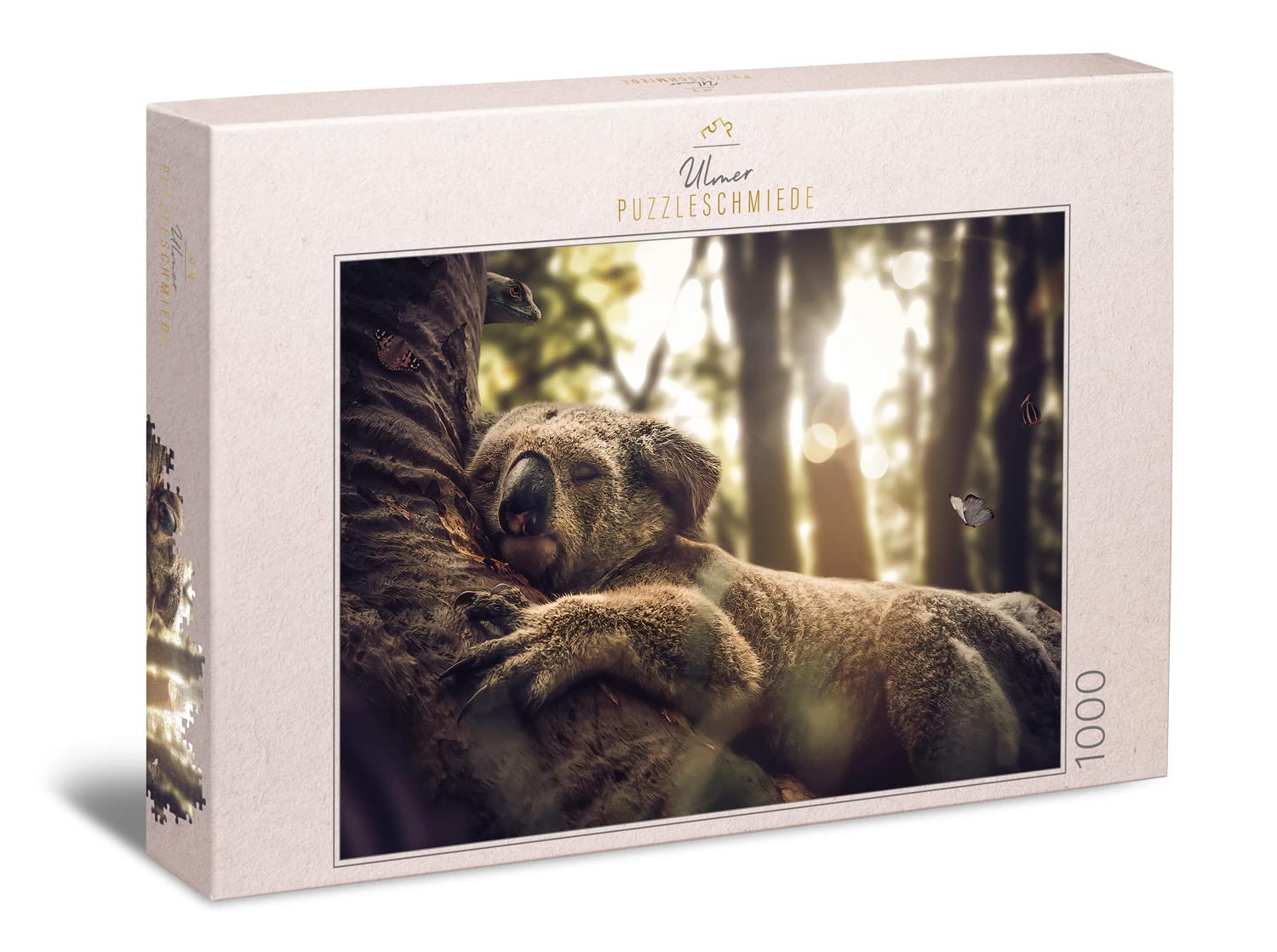Ulmer Puzzleschmiede - Puzzle "The Dreamer" - Koala starts the day comfortably - Pleasant 1000 Piece Animal Puzzle from Australia with the Sleeping Koala Bear - Puzzle Quality Made in Germany