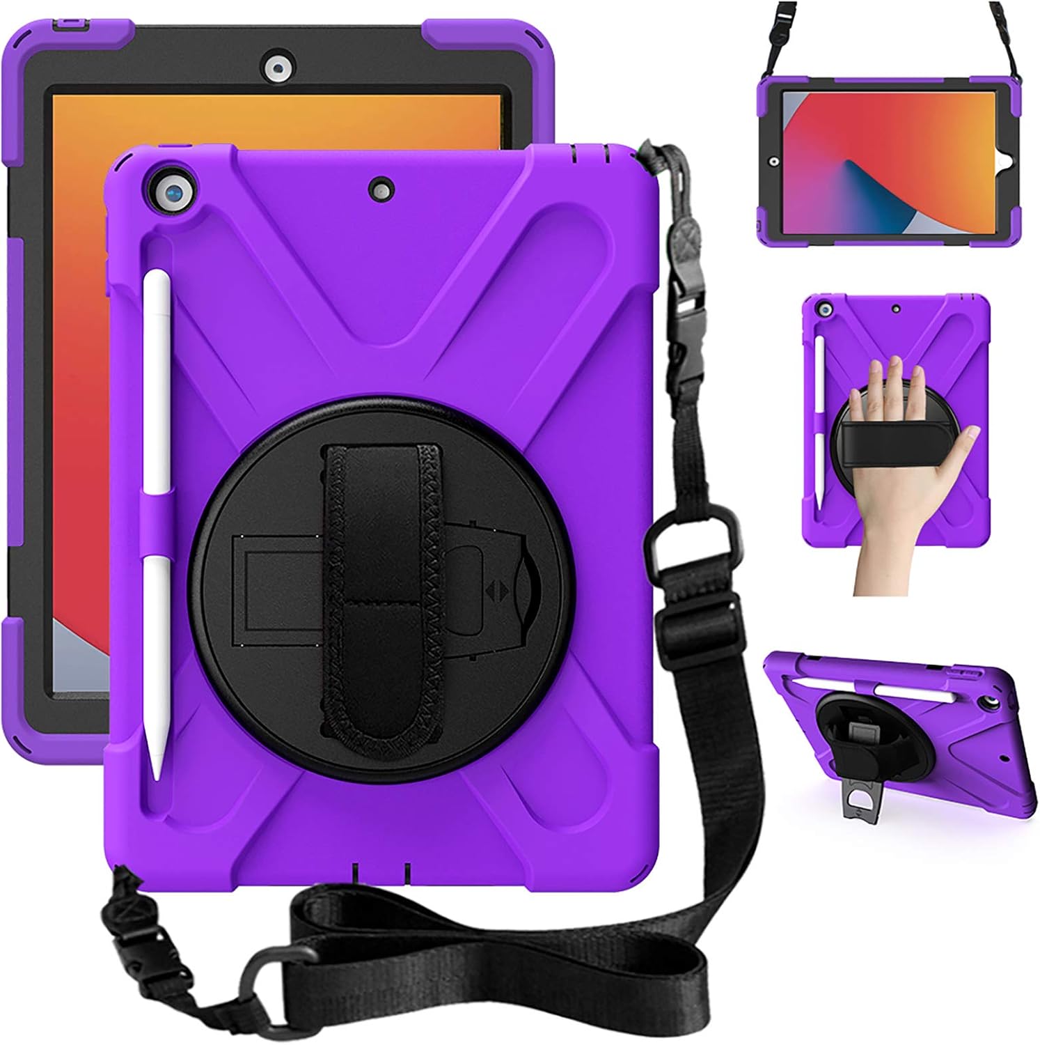 Junfire New iPad 10.2 2019 Case with pen holder,360 Degree Rotatable