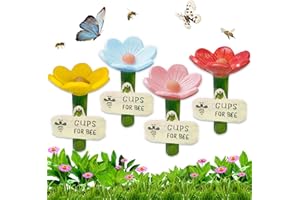 Flower Bee Waterer Bee Watering Stations with Stake Base Hygienic Thirsty Pollinators Feeder Colorful Flower Shaped Garden Pollinators Drinking Cups for Lawn Driveway Farm Patio (4PCS)
