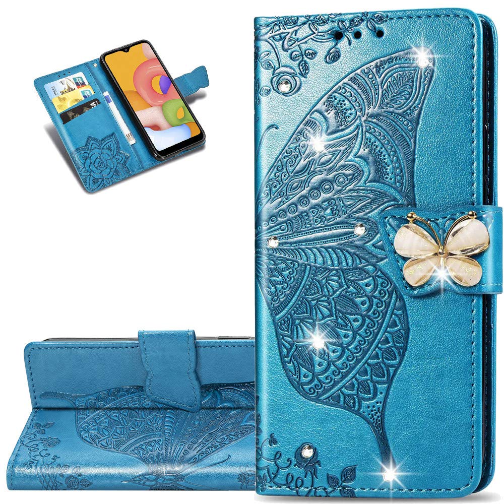 OOPKINS OnePlus Nord N10 5G Diamond Embossed Butterfly Card Holder Bookstyle PU Leather Durable Magnetic Closure Flip Kickstand Cover for OnePlus Nord N10 5G Crystal Butterfly Blue SD