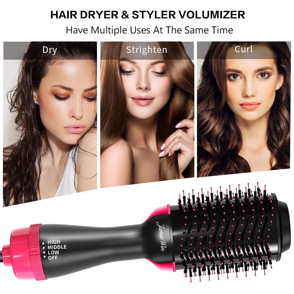 Hair Dryer Brush Hot Air Brush - 4 in 1 Hair Dryer and Volumizer Brush Negative Ionic Salon Hair Straightener and Curler Hot Hair Comb Styling Brush : Beauty