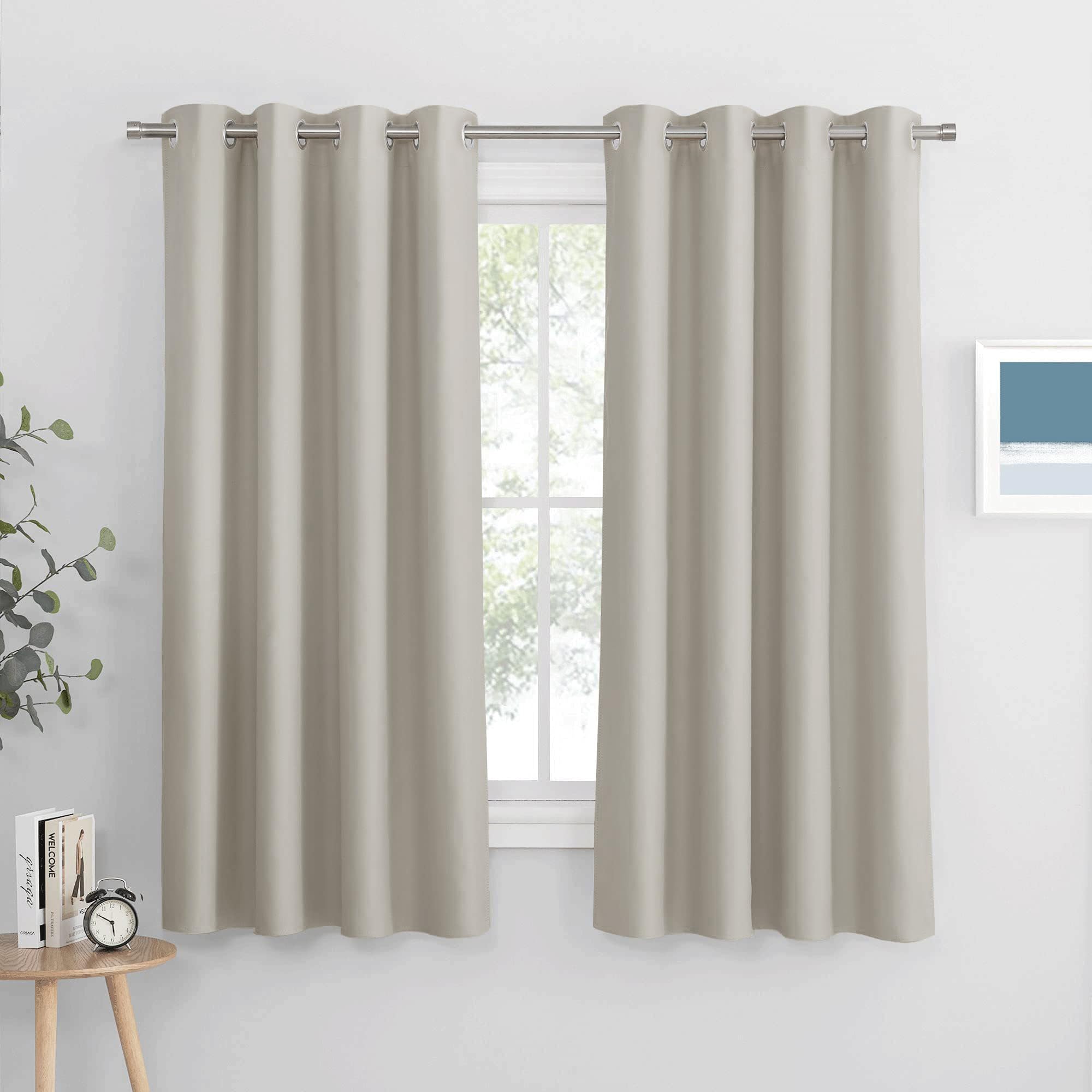 PONY DANCE Natural Thermal Insulated Short Curtains 54 Drop Bedroom Energy Saving Curtains with Eyelet Balance Temperature Panels for Kitchen/Living Room, W52 X L63, 1 Pair, Natural — image 1