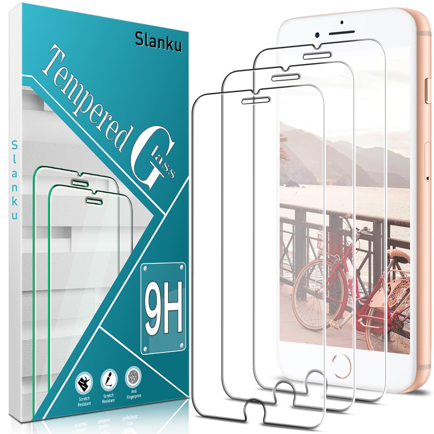 Photo 1 of Slanku (3 Pack Screen Protector for iPhone 8 Plus, 7 Plus, 6S Plus, 6 Plus Tempered Glass, Easy to Install, Bubbles Free, Anti-Scratch, Case Friendly