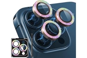 POROLIR for iPhone 15 Pro/iPhone 15 Pro Max Camera Lens Protector Glitter, Metal Ring Plus 9H Tempered Glass Case Friendly Glitter Bling Screen Camera Cover for iPhone 15 Pro Max/ 15 Pro, Colorful