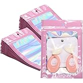 Motomy 100Pcs Pink Holographic Mylar Bags 4x6 Inch Resealable Packaging | Smell Proof Reusable Bag for Small Business Foil Zipper Pouches for Jewelry Candy Keychain Christmas Gift Bags Party Favors