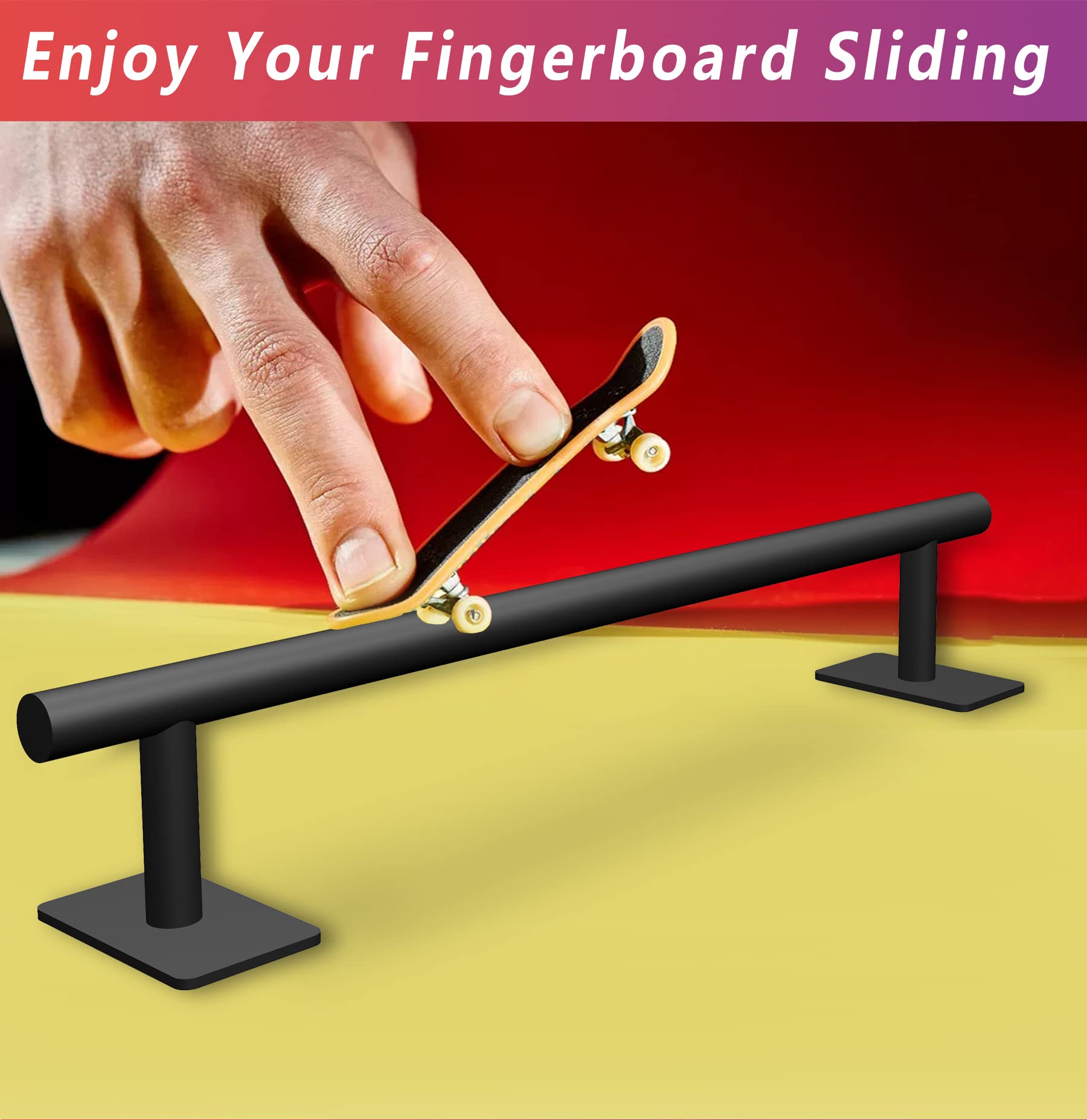 Professional Fingerboard Flat Rail Premium Solid Steel Construction Fingerboard Deck Fingerboard Ramp Great Add for Fingerboard Parks Black Powder Coated Finish Non-Slip Foam Feet (round)