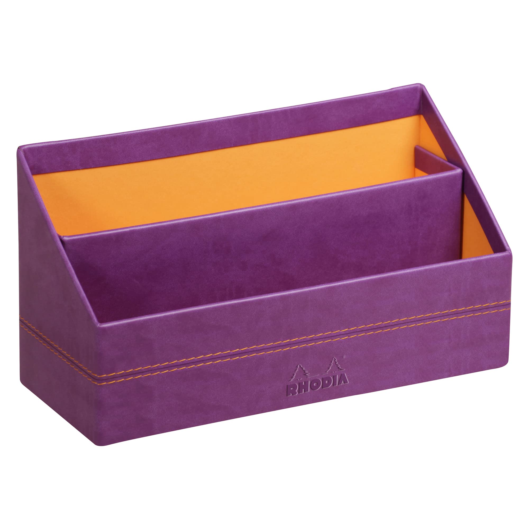RHODIA 318940C - Purple Mail Holder - 25x10x14 cm - Orange Saddle Stitching - Faux Leather Exterior - Rhodiarama Home Office Collection - Office Organization & Designer Storage