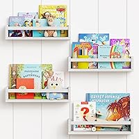 Floating Nursery Book Shelves for Wall Set of 4, White Wall Bookshelf for Kids Room, Small Wood Book Shelf Wall Mounted for B