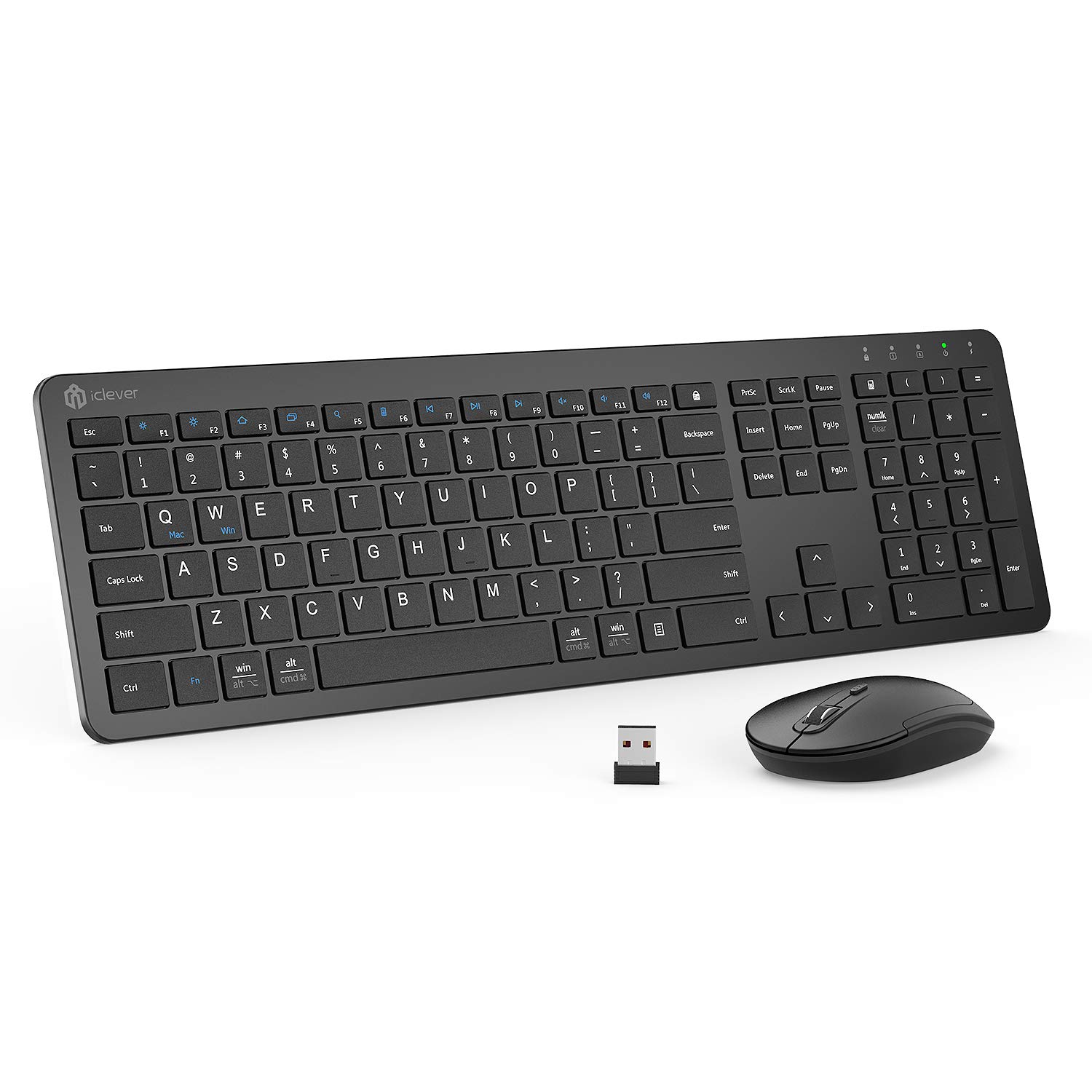 Photo 1 of iClever GK08 Wireless Keyboard and Mouse - Rechargeable Wireless Keyboard Ergonomic Full Size Design with Number Pad, 2.4G Stable Connection Slim Keyboard and Mouse for Windows, Mac OS Computer