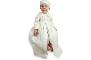 Baby Boy Christening Outfit Burbvus B017 | Handmade Convertible Baptism Gown | White or Ivory Color | Shoes, Hat & Keepsake G