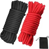 picoggo Soft Cotton Rope, 32 feet / 10m Rope, 8mm Thick, Soft Rope, Long Rope, Soft Tying Rope (Black+Red+Bag)