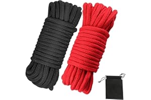 picoggo Soft Cotton Rope, 32 feet / 10m Rope, 8mm Thick, Soft Rope, Long Rope, Soft Tying Rope (Black+Red+Bag)