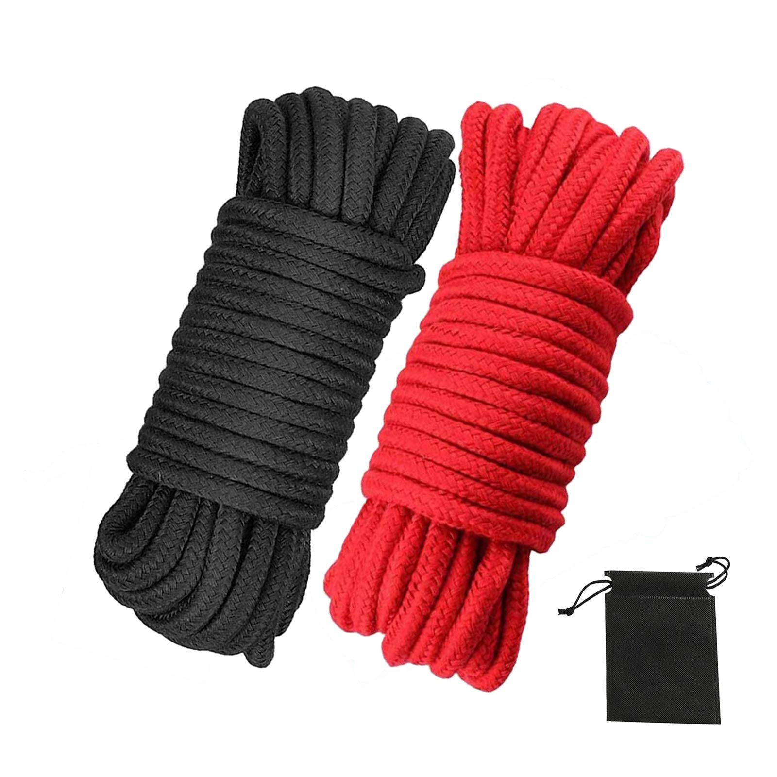 Photo 1 of picoggo Soft Cotton Rope, 32 feet / 10m Rope, 8mm Thick, Soft Rope, Long Rope, Soft Tying Rope (Black+Red+Bag)