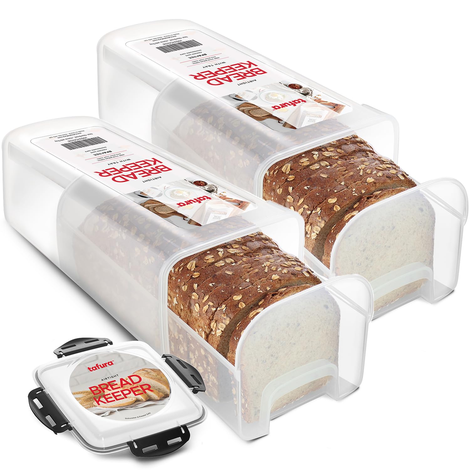 Photo 1 of Tafura Bread Storage Container - 2 Pack BPA Free Plastic Bread Box with Ingeniously Tray - Airtight Container/Holder for Homemade Loaves and Baked Goods