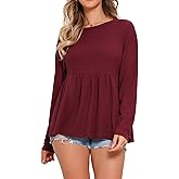 Allegra K Waffle Knit Top for Women's 2026 Long Sleeve Babydoll Peplum Loose Casual Spring Summer Blouses
