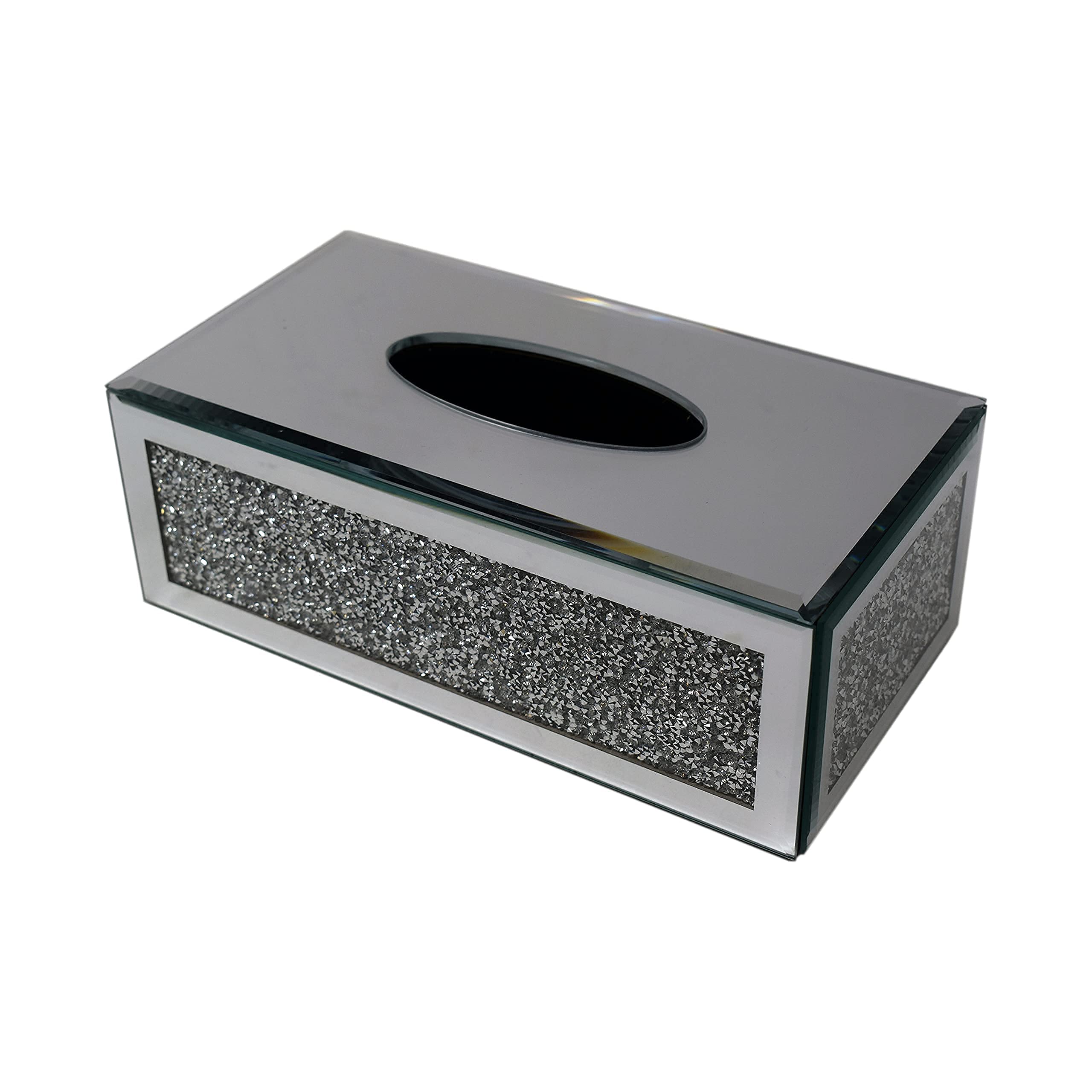 Sparky Glass Tissue Box With Crystal Crushed Diamonds For Home Decoration, Table Napkin Holder for Home Décor, Table, Silver