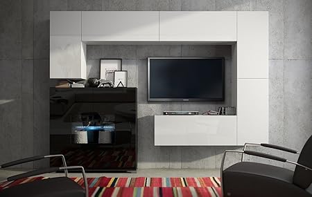 Wohnwand Future 8 Anbauwand Moderne Wohnwand Hochglanz Schwarz Hochglanz Weiss Exklusive Mediamobel Tv Schrank Neue Garnitur Beleuchtung Led Rgb Hochglanz Weiss Keine Amazon De Kuche Haushalt