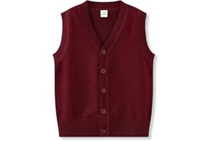ACESTAR Boys Girls School Uniform Sweater Vest Cotton Kids V-Neck Button Solid Sleeveless Cardigan for Children Toddler