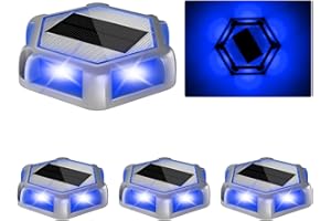 CREPOW Solar Deck Lights Driveway Dock Lights 4 Pack, Waterproof Outdoor Solar Powered LED Driveway Marker Light Aluminum Warning Step Light for Sidewalk, Garden Pathway, Walkway, Yard, Marine (Blue)